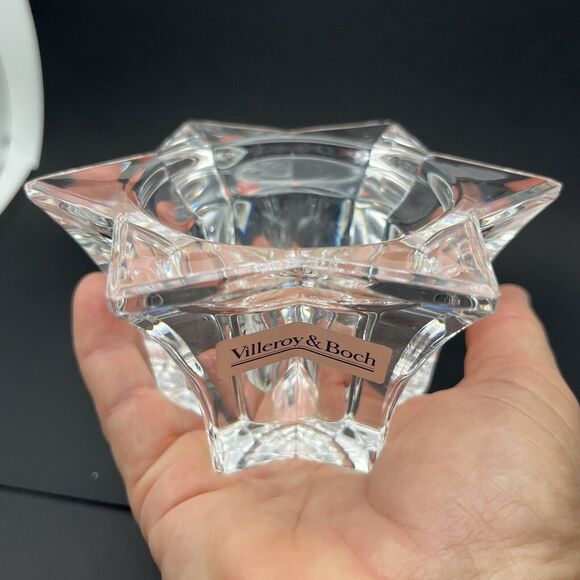 2 Vtg Villeroy & Boch Germany Lg Glass Star Votive Candle Holders Lucca 4.75" - Picture 5 of 16